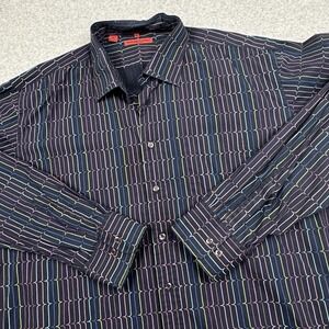 Luciano Visconti Italia‎ Geometric Striped Shirt Mens 3XL Cotton Colorful Casual